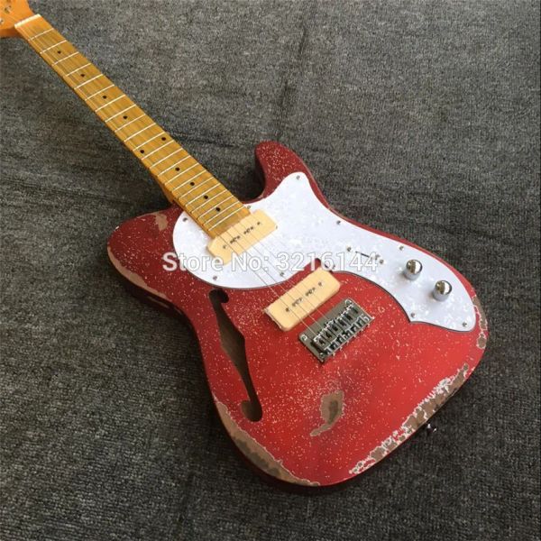 Guitarra nova guitarra elétrica, vermelho de metal, grande partícula pó, pó de brilho, pó, placa de pérola branca, frete grátis
