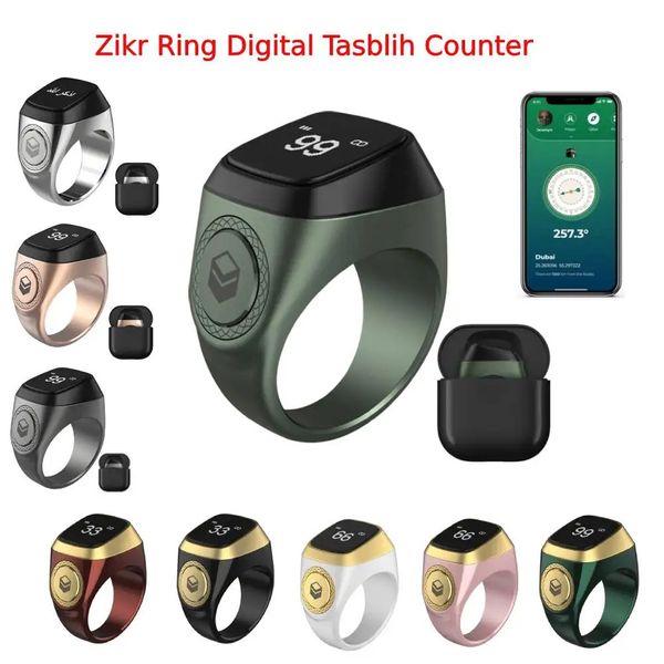 1820mm Alumínio de alumínio Tasbih Screen OLED SMART ZIKR RING COM APORTA DE LEMBRAÇÃO DE VIBRAÇÃO DE CASA DE BATERIAÇÃO 240415