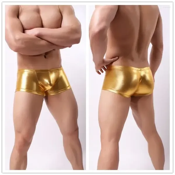 Frauen Höschen Herren sexy pu Unterwäsche Boxer Kurzer Flachwinkel Schwule Helle Leder konvex Big Bag Schwimmkoffer männlicher Gold Boxer Shorts