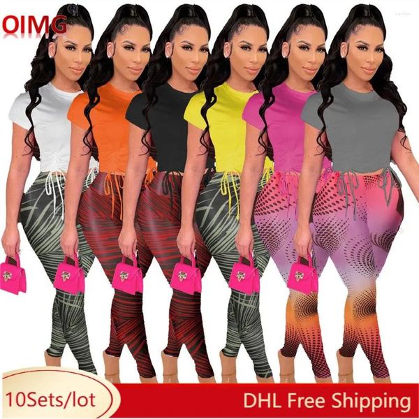 Zweiteilige Hosen für Frauen 10 Großhandel Sets Women Outfits aktive Tracksuits Kurzarm T-Shirt Print Matching Sportswear Bulk 8673