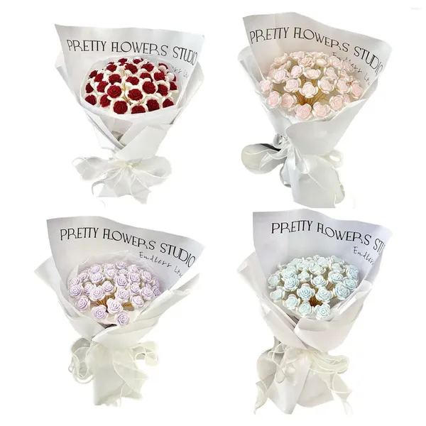 Hochzeitsblumen DIY -Simulation Rosenblumblüten Bouquet 18pcs Schöne handgefertigte Geschenktisch Herzstück unvollendete Material Kits