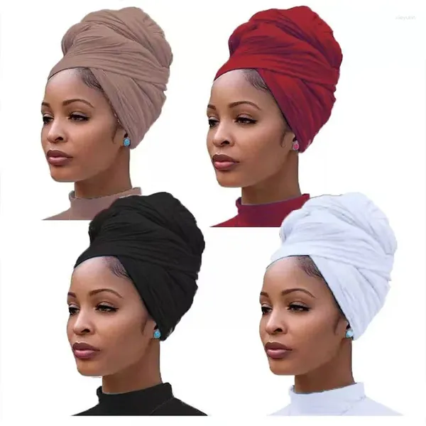 Ethnische Kleidung Langes Stretch -Jersey Hijab Schal muslimisch Turban Kopftuch Vollhaare Abdeckung Wrap Head Wraps für Frauen