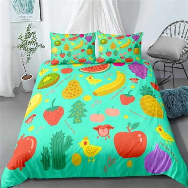 Set di biancheria da letto banana alla frutta ananas set decorazione camera da letto copertura piumino copertura console 2/3 pezzi da letto con cuscinetti n.