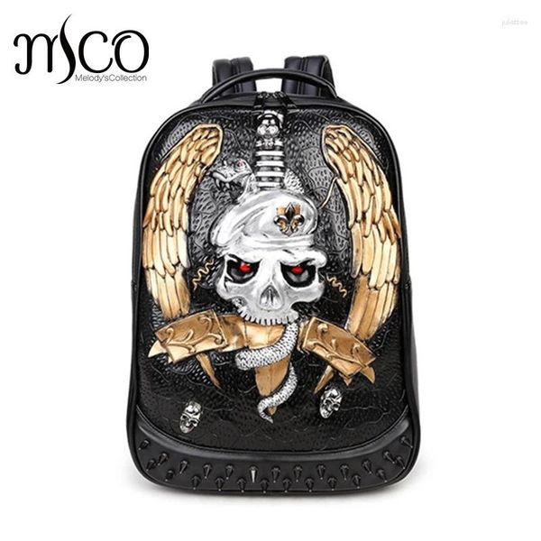 Backpack Men Rivet 3D Skull Spada Scatto in rilievo in rilievo per viaggi posteriore Restituzione di Halloween Cool Alligator Alligatore Piccella per laptop Borse per laptop