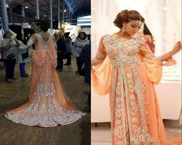 New Elegant Kaftan Abaya Arabische Abendkleider Perlen -Pailletten Appliken Chiffon Lange formale Kleider Dubai Muslim Prom Kleider 1548380