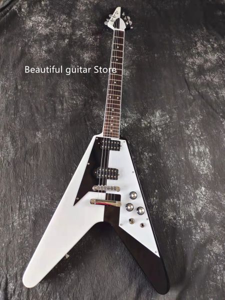 Guitar E -Gitarre Schwarz -Weiß Original Original Series 70s Flying V Pearl Inlay Gitarre zum Verkauf kostenloser Versand