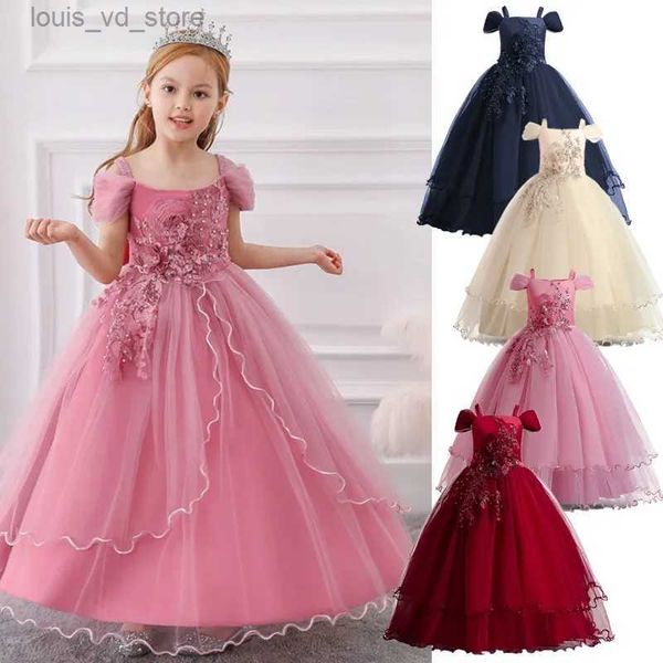 Mädchenkleider elegante Geburtstagsfeier Prinzessin Kleid für Mädchen Applique Blume Teen Mädchen Hochzeit Brautjungfern Kleid Kinder formelle Abschlussball Long Kleid T240415