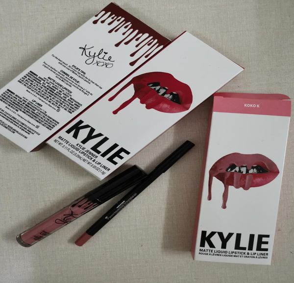 41 Cores Kylie Jenner Lipstick Lip Gloss Lipliner Lipkit Velvetina líquido kits fosco fosco Velvet Lipgloss Makeup Letup lápis em Stock5610142