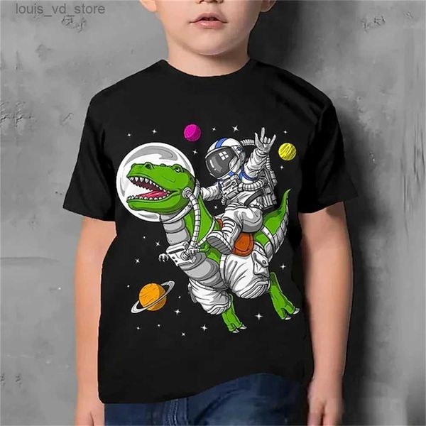 T-shirt Summer Childrens T-shirt con stampa 3d bambini ragazzi ragazze bambini camicie dinosauri per bambini cartone animato top top jurassic park abbigliamento t240415