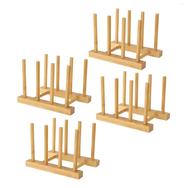 Armazenamento de cozinha 4pcs bambu rack de prato 3 slots de corte de placa de corte tampa da tampa da panela para registro e mais