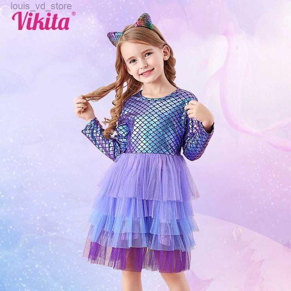 Девушка платья Vikita Girl Princess Dress Осенью свадьбу на день рождения вечеринка на день рождения tutu vestidos детские платья для девочек Дети рождественские костюмы T240415