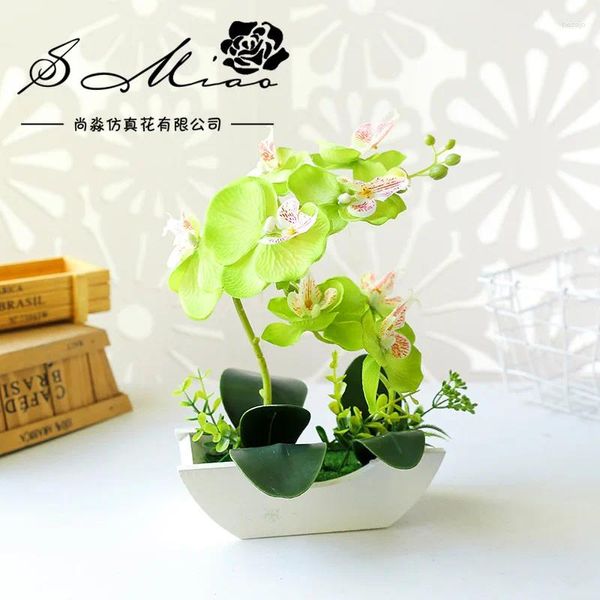 Dekorative Blumen 2 firten künstliche Schmetterlings Orchideen Blume Bonsai Holztopf Weihnachten Hallowen Hochzeits Geburtstagsfeier Home Dekoration Fälschte