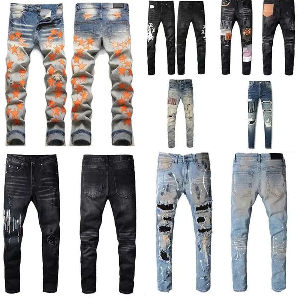 2024 Designer Herrenhosen Schwarze Skinny Sticker Leichte Wäsche Ripped Motorrad Rock Revival Jogger wahre Religionen Purpur Jeans GGN668