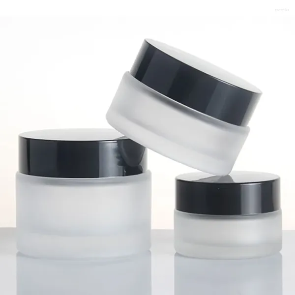 Garrafas de armazenamento atacado 20g mini creme para os olhos para a pele do recipiente de maquiagem jarra de vidro fosco com tampa preta clara