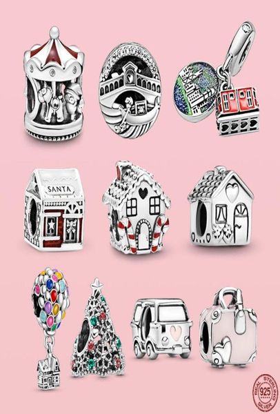 925 Silver Fit Charm 925 Bracelet Scirecling House Suitcase Car Home Charms Set Подвеска Diy Fine Beads Jewelry945646