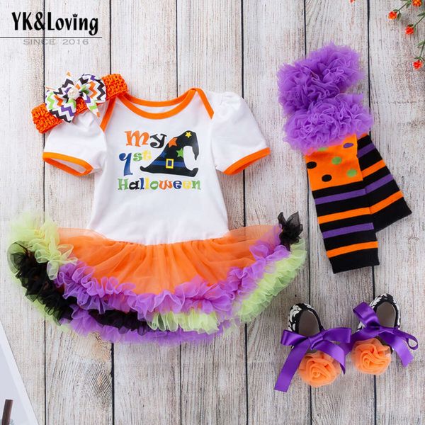 Halloween -Kleidung Kinderkleidung Mädchen Baby Kurzarm Cartoon Kürbiskleid Kleinkindschuh Set