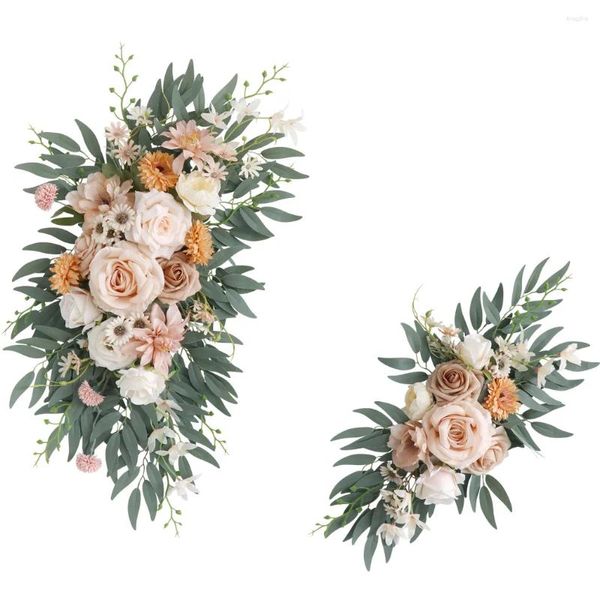 Flores decorativas cilecidas 2pcs Welcome Sinal de casamento Arco artificial ARCH SWAG PAR