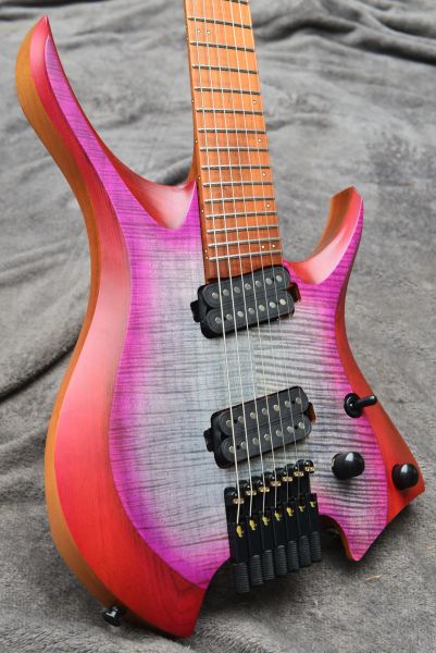 Gitar 2021 YENİ FİTEDİ FRETS 7 String Headless Elecl Gitar Pembem Pembeli Pamuk Renk Kavrulmuş Akçaağaç Boyun Ergonomik Asimetrik Boyun