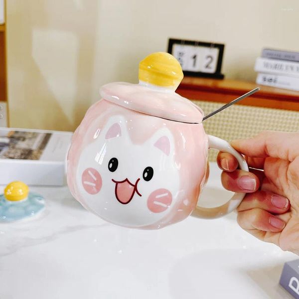 Mughes In Ins Drawn Cartoon Ceramic Ceramic Cup Cell Cover Spoon Water Student Dormitory Dormitory Fall Fall