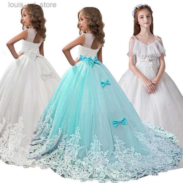 Kızın Elbiseleri Kız Nedime Pageant Elbise Genç Kızlar Çiçek Kat Uzunluk Uzun Elbise Doğum Günü Partisi Yeni Çocuk Düğün Töreni Elbiseleri T240415