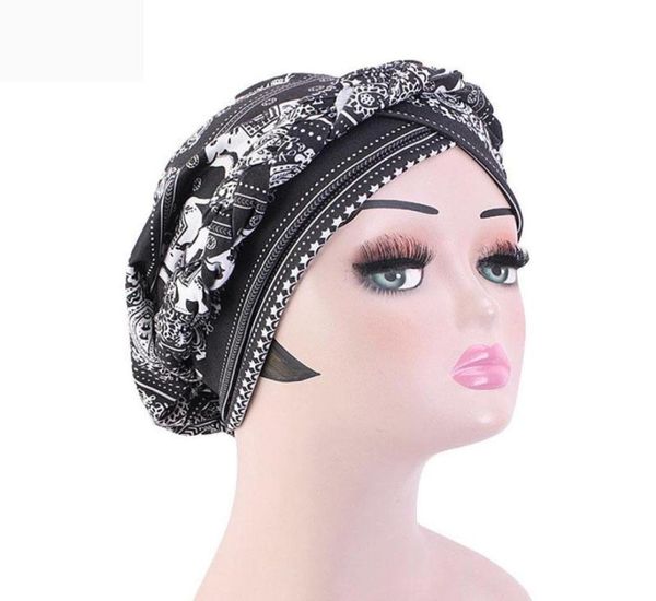 Beanieskull Caps Summer Flower Print Turban Муслимская шляпа мода плетеная банданас Индия Глава