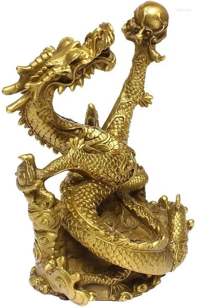 Vasen Chinese Feng Shui handgefertigtes Messing Dragon Statue Gold Fortune Home Dekoration Geschenk Kupfersammlung