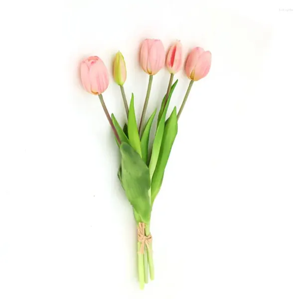 Dekorative Blumen 5pcs weiche Gummi künstliche Tulpe Bouquet Bunte Hand Krawatte falsche Dekoration für Wohnzimmer Esstisch Hochzeitsfeier