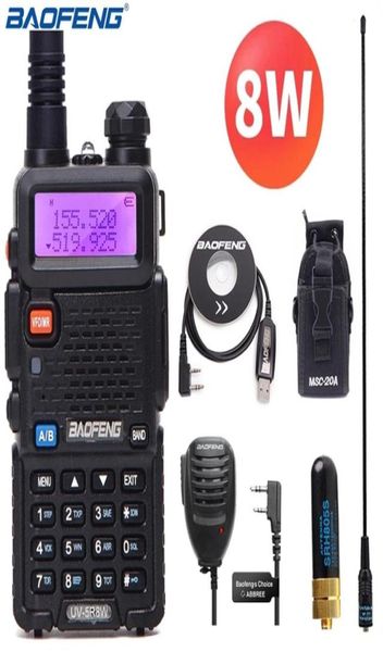 Baofeng uv5r 8w alto potente 10 km vhfuhf a lungo raggio a due vie walkie talkie cb prosciutto portatile pofung uv5r per la caccia 2108179005604