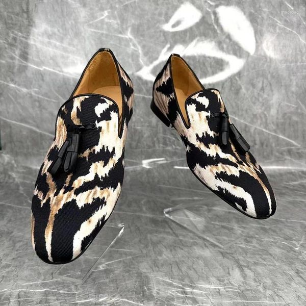 Sapatos casuais telas elegantes homens leopard moda moda tassel mocassins de verão de verão