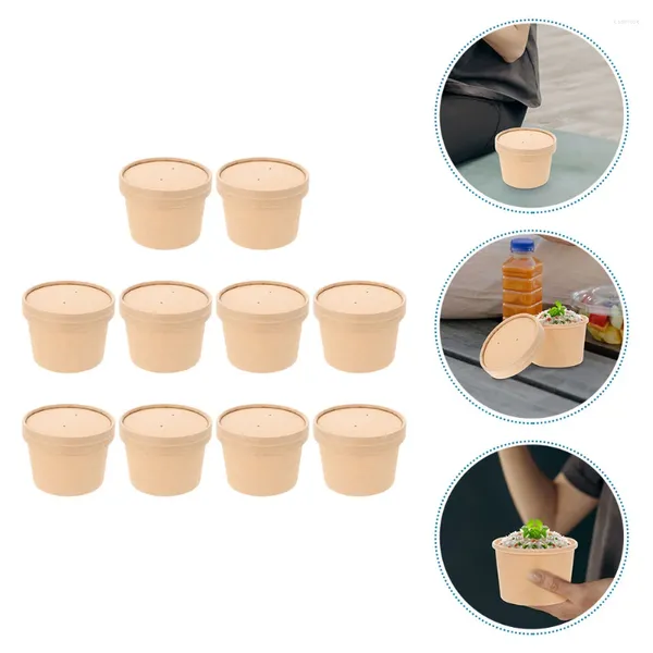 Одноразовые чашки соломинка 10 сетов Подарочная чашка мороженое из бумаги чаши с помощью пищевых контейнеров крышки сервер Десерт холодный суп -пудинг Упаковка