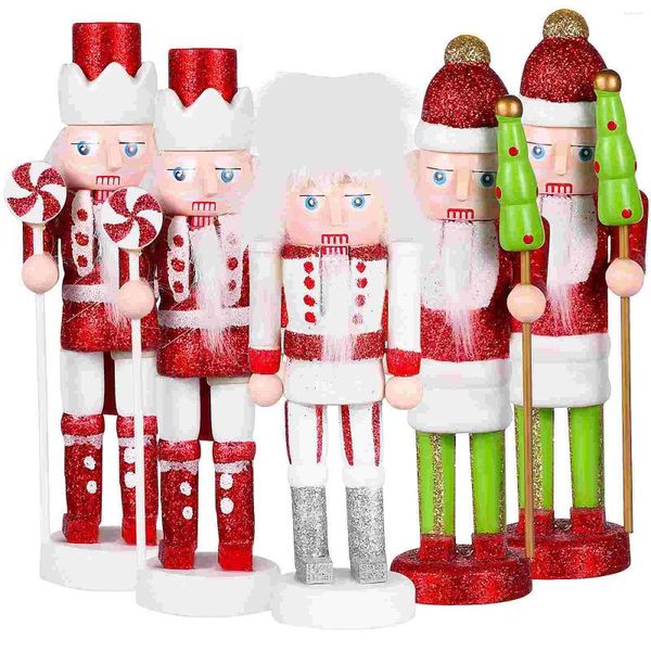 Figuras decorativas 5 PCs Soldier Nutcrackers Figuras de decoração de Natal Nutcracker Wooden Desktop