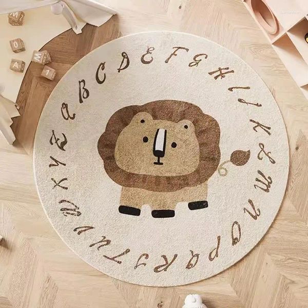 Teppiche rund Cartoon Tierschlafzimmer Teppich Fluffy Wohnzimmer Teppichkorridor Fläche Bodenbelaste Matten Fußmatte Ästhetische Wohnkultur