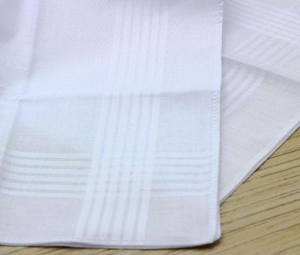 24pcslot 100 Baumwoll -Satin -Taschentuch weiße Farbtischtischtuch Super Soft Taschenschlepper Quadrate 34cm 3788126