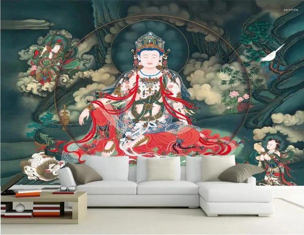 Papéis de parede personalizados em larga escala 3D papel de parede de alta definição de alta definição de bodhisattva estátua budista murais do templo
