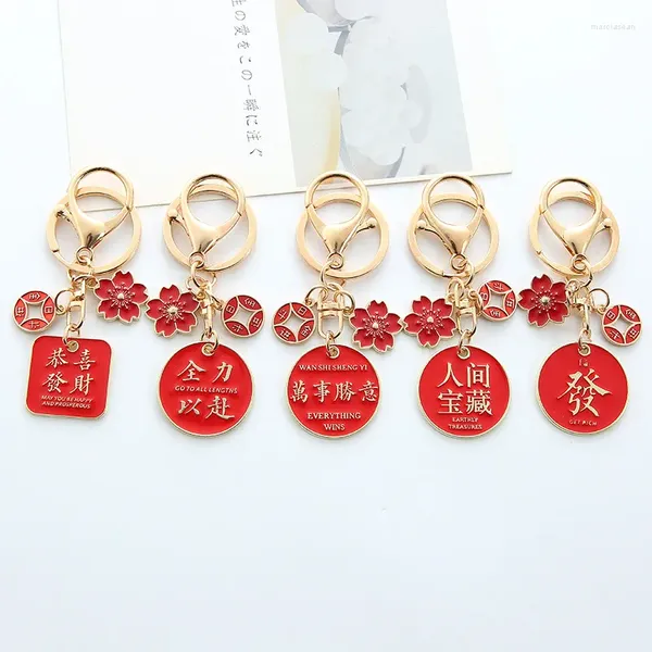 Schlüsselanhänger schöne Bedeutung Metall Text Keychain Kreativität Chinesische Stil Männer Frauen segne Sprache Süßes Schlüsselketten Anhänger Großhandel Großhandel