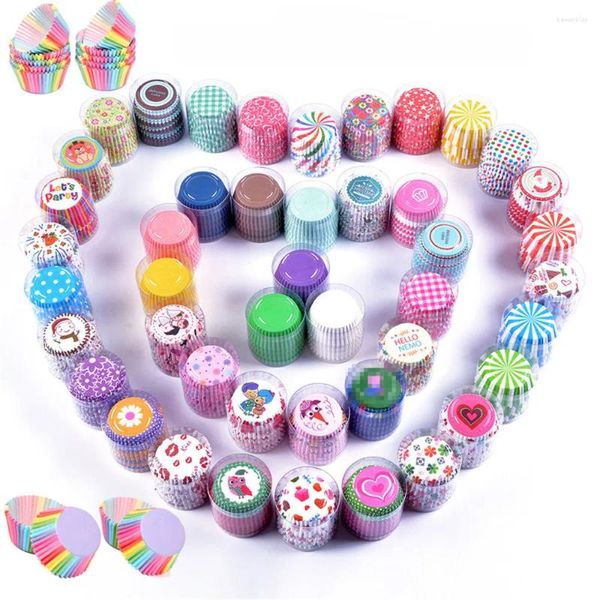 Backformen 200pcs/Set Muffin Cupcake Pappbecher Kuchenformen Liner Box Cup Hülle Party Tablett Schimmel Dekorationswerkzeuge