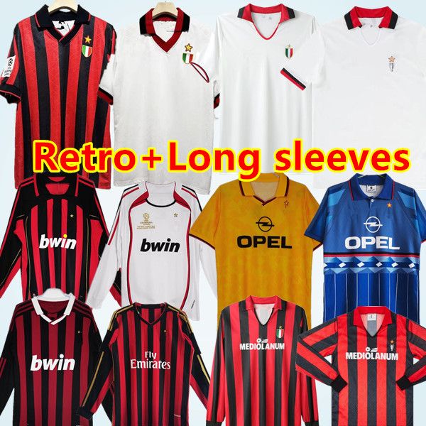 Maglie da calcio retrò 95 96 02 03 04 05 06 07 09 10 11 12 13 14 Ac Kaka Milano Ibrahimovic Weah Maldini Shirt calcistici 2006 2007 2008 2010 Maglie da maniche lunghe di Birlo Baggio