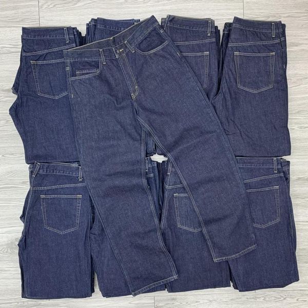 Jeans masculinos Amekaji algodão lavado azul escuro em grandes dimensões