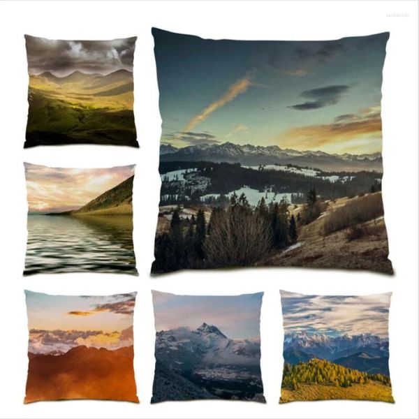 Pillow Snow Mountain Cover 45x45 Sofa Samtdekoration Home Wohnzimmer Realistische Landschaftsdruckabdeckungen E0797