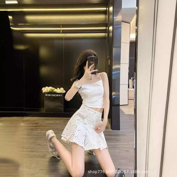 MM24 Summer Girl Refreshing Girl Heavy Industry Hot Rolled Diamond Print Letter Wave Dot A-Line Pleated Skirt Short Short