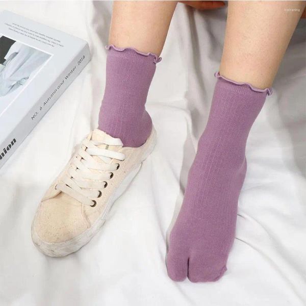 Frauen Socken koreanische Mode Süßigkeiten Farbe Rüschen zwei Finger Harajuku Split Zeh Casual Middle Tube Baumwolle