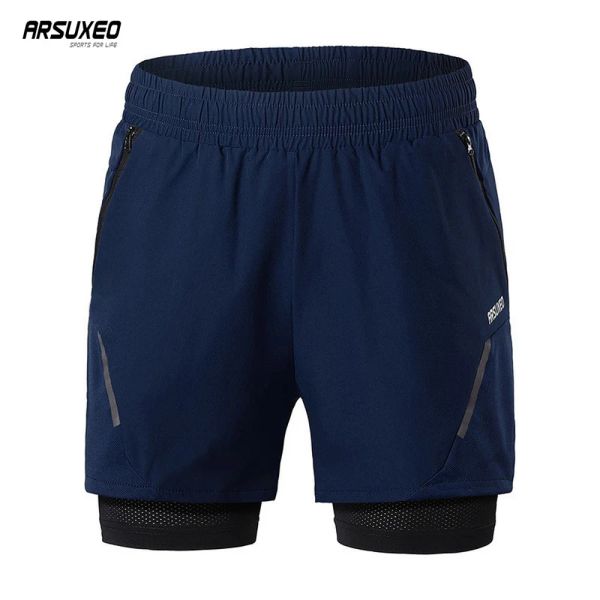 Shorts Arsuxeo maschile cortometrali da ginnastica allenamento da palestra Esercizio sportivo per esterni 2 in 1 pantaloncini con fodera più lunga veloce a secco traspirato