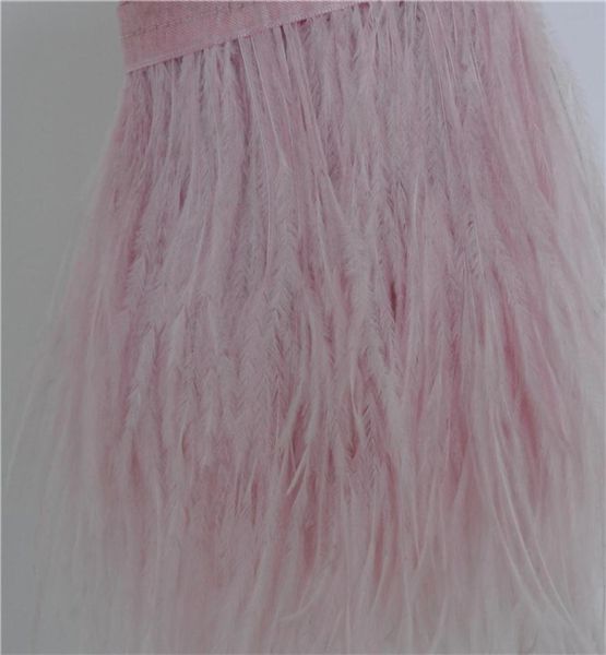 10 metros de avestruz de penas rosa claro Afiliação de penas no cabeçalho de cetim 56 polegadas de largura para a decoração de vestido8393241