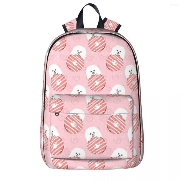 Rucksackliebe weiße pommerianische Welpe und Donut Rucksackstäbchen Studentenbuchetasche Schulter Laptop Rucksack Travel School