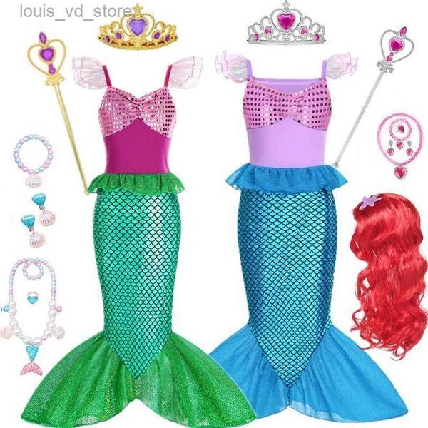 Abiti da ragazza Little sirena Ariel Princess Dress Bambini Costume per ragazze Cosplay Bambini Carnival Birthday Party Abito per la sirena T240415