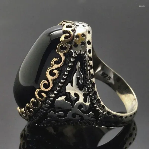 Anelli a grappolo Hoyon S925 Silver Color Obsidian Ring per uomini e donne gioielli raffinati Anillos de Bizuteria GEMSTONE NERO GEMSTONE