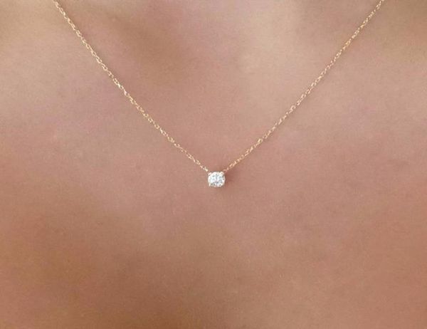Colares de diamantes de ouro da moda delicada pingente de solitário Dainty pingentes de colar jóias de noivas Diamante flutuante Jewellery9357851
