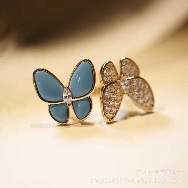 Marca de designer versão alta van van butterfly ring butterfly womens novo conjunto turquesa de diamante