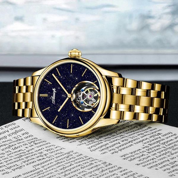 Orologi da polso Aesop Real Diamond Flying Tourbillon Scheletro Meccanico Orologi di lusso Orologio impermeabile per uomini Sapphire 2024