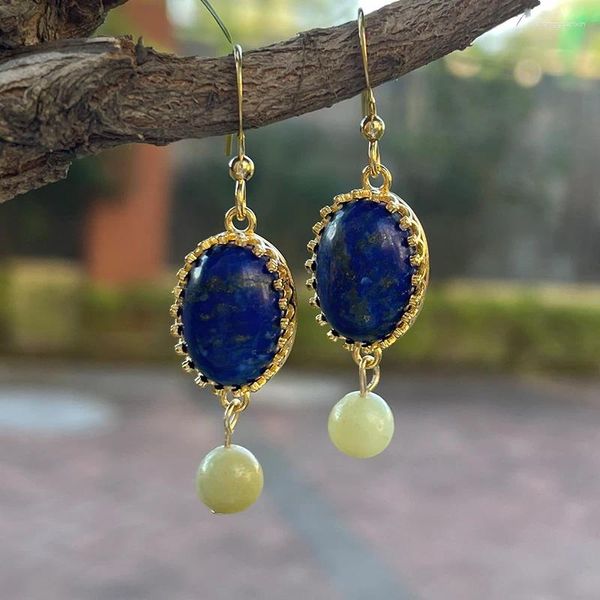 Orecchini a pennaglie 4unik Lapis Lazuli Drop per donne in pietra vintage di alta qualità Elegante gioielli audaci dropship Trendy 4un-e033